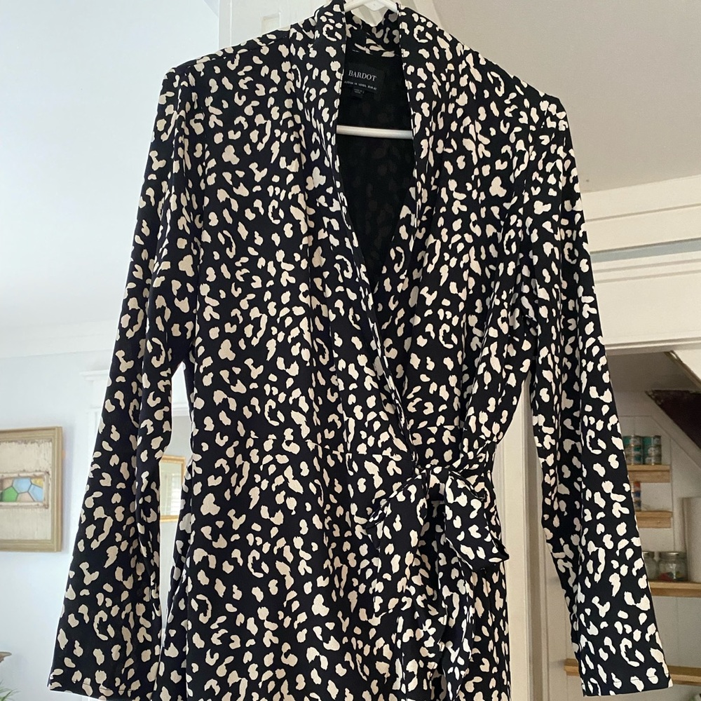 Bardot black and white leopard print wrap dress